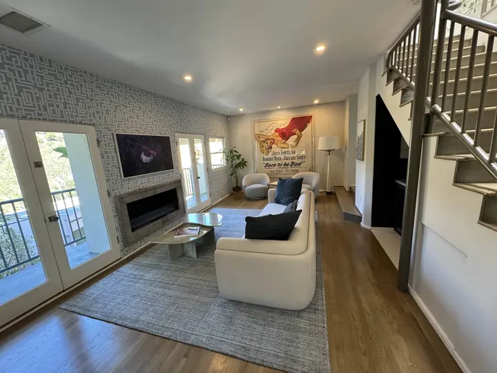 Los Angeles Airbnb, living room and staircase
